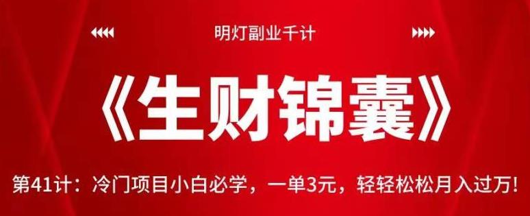 明灯副业千计—《生财锦囊》第41计：冷门项目小白必学，一单3元，轻轻松松月入过万【视频课程】-虫2小屋