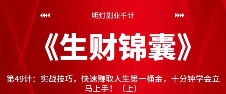 明灯副业千计—《生财锦囊》第49计：实战技巧，快速赚取人生第一桶金，十分钟学会立马上手！（上）【视频课程】-虫2小屋