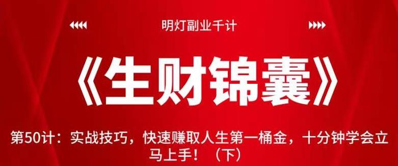 明灯副业千计—《生财锦囊》第50计：实战技巧，快速赚取人生第一桶金，十分钟学会立马上手！（下）【视频课程】-虫2小屋
