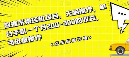 数据采集挂机项目，无脑操作，单台手机一个月200-300的收益，可批量操作-虫2小屋