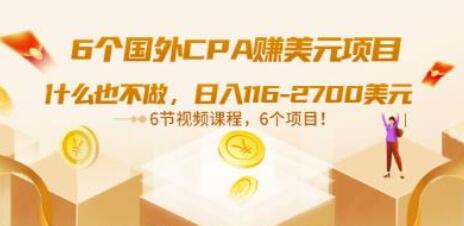 6个国外CPA赚美元项目：什么也不做，日入116-2700美元（6节视频课）-虫2小屋