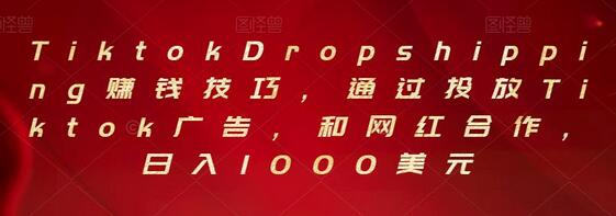 Tiktok Dropshipping赚钱技巧，通过投放Tiktok广告，和网红合作，日入1000美元-虫2小屋