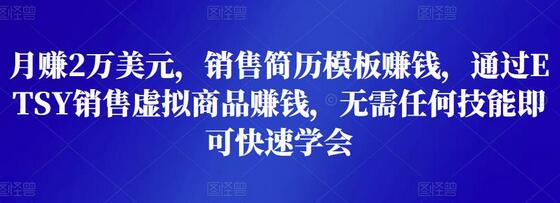 月赚2万美元，销售简历模板赚钱，通过ETSY销售虚拟商品赚钱，无需任何技能即可快速学会-虫2小屋