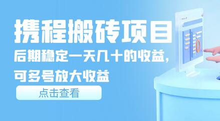 携程搬砖项目，后期稳定一天几十的收益，可多号放大收益-虫2小屋