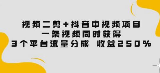 视频二剪+抖音中视频项目：一条视频获得3个平台流量分成收益250%价值4980-虫2小屋