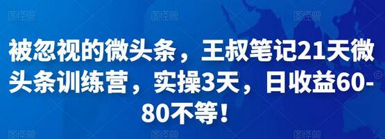 被忽视的微头条，王叔笔记21天微头条训练营，实操3天，日收益60-80不等！-虫2小屋
