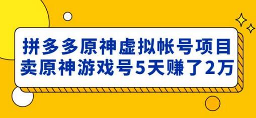 外面卖2980的拼多多原神虚拟帐号项目：卖原神游戏号5天赚了2万-虫2小屋