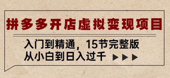 拼多多开店虚拟变现项目：入门到精通，从小白到日入过千（15节完整版）-虫2小屋