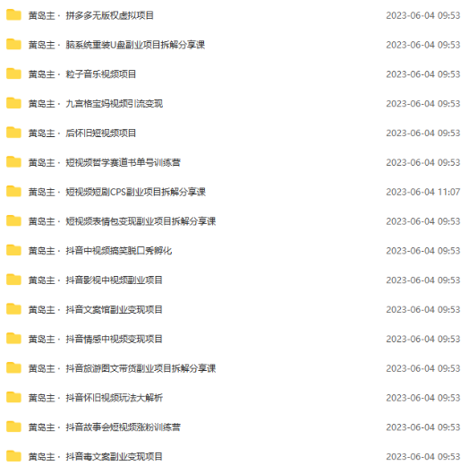 黄岛主副业多套热门项目合集：日入几十到几百不等（完整教程+资料+素材）