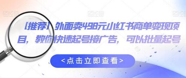 外面卖498元小红书商单变现项目，教你快速起号接广告，可以批量起号-虫2小屋