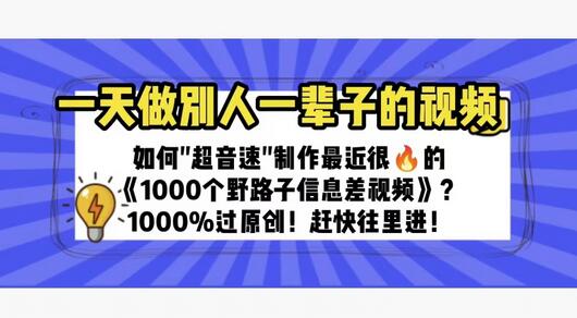 一天做完别一辈子的视频 制作最近很火的《1000个野路子信息差》100%过原创-虫2小屋