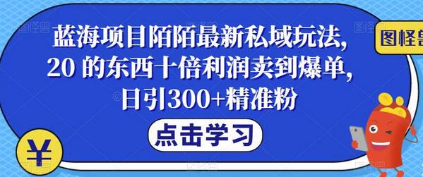 蓝海项目陌陌最新私域玩法，20 的东西十倍利润卖到爆单，日引300+精准粉-虫2小屋