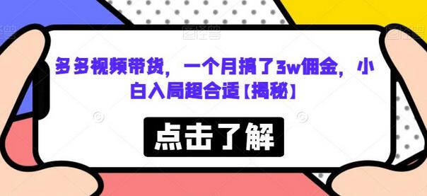 多多视频带货，一个月搞了3w佣金，小白入局超合适-虫2小屋