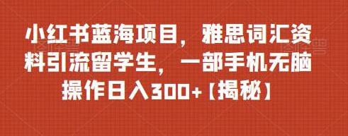 小红书蓝海项目，雅思词汇资料引流留学生，一部手机无脑操作日入300+-虫2小屋