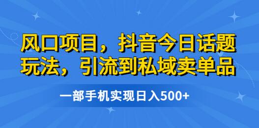 风口项目，抖音今日话题玩法，引流到私域卖单品，一部手机实现日入500+-虫2小屋