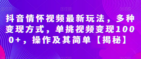 抖音情怀视频最新玩法，多种变现方式，单挑视频变现1000+，操作及其简单-虫2小屋