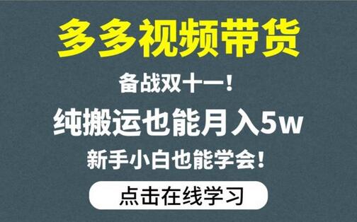多多视频带货，备战双十一，纯搬运也能月入5w，新手小白也能学会-虫2小屋