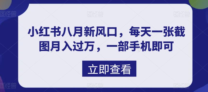 小红书八月新风口，每天一张截图月入过万，一部手机即可-虫2小屋