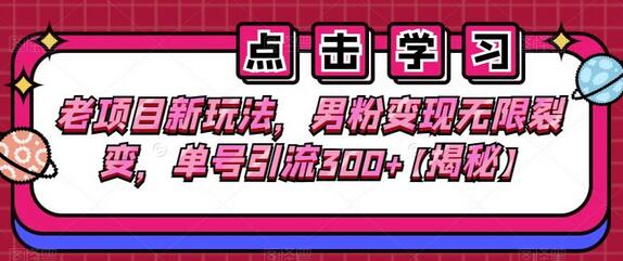 老项目新玩法，男粉变现无限裂变，单号引流300+-虫2小屋