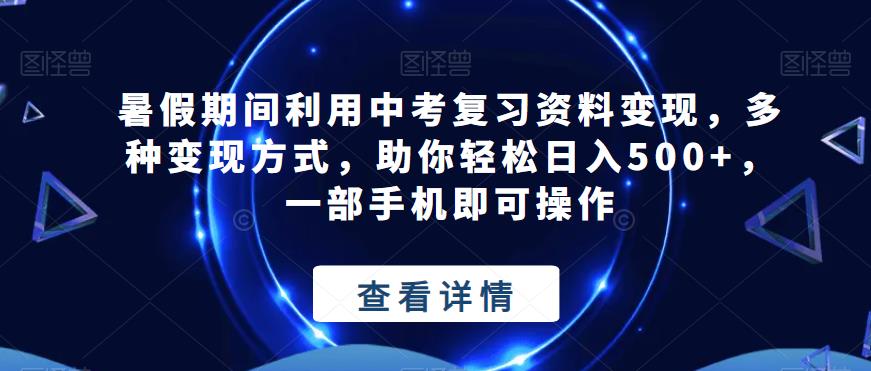 暑假期间利用中考复习资料变现，多种变现方式，助你轻松日入500+，一部手机即可操作-虫2小屋