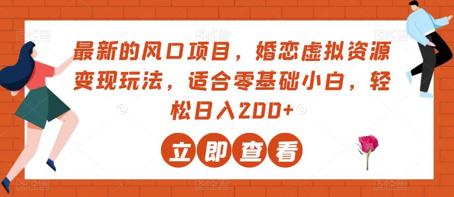 最新的风口项目，婚恋虚拟资源变现玩法，适合零基础小白，轻松日入200+-虫2小屋