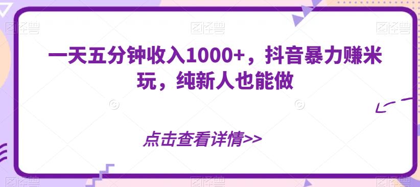 一天五分钟收入1000+，抖音暴力赚米玩，纯新人也能做-虫2小屋