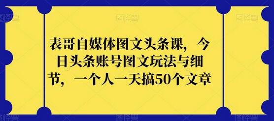 表哥自媒体图文头条课，今日头条账号图文玩法与细节，一个人一天搞50个文章-虫2小屋