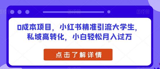 0成本项目，小红书精准引流大学生，私域高转化，小白轻松月入过万-虫2小屋