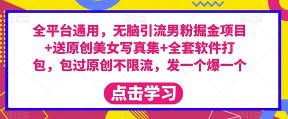全平台通用，无脑引流男粉掘金项目+送原创美女写真集+全套软件打包，包过原创不限流，发一个爆一个-虫2小屋
