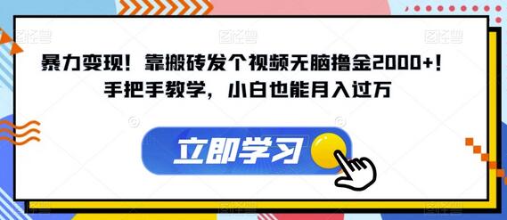 暴力变现！靠搬砖发个视频无脑撸金2000+！手把手教学，小白也能月入过万-虫2小屋