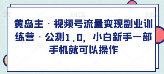 黄岛主·视频号流量变现副业训练营·公测1.0，小白新手一部手机就可以操作-虫2小屋