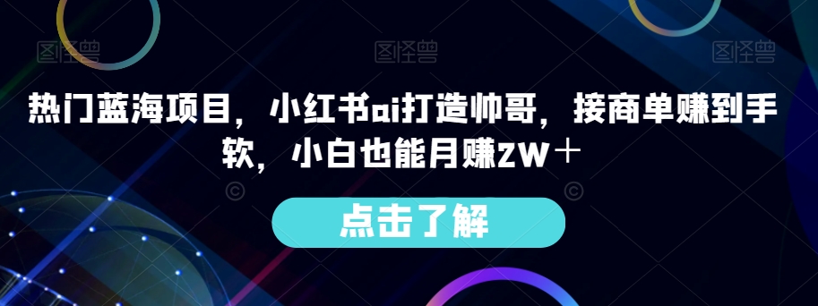 热门蓝海项目，小红书ai打造帅哥，接商单赚到手软，小白也能月赚2W＋-虫2小屋