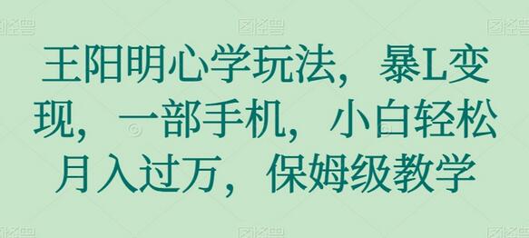 王阳明心学玩法，暴L变现，一部手机，小白轻松月入过万，保姆级教学-虫2小屋