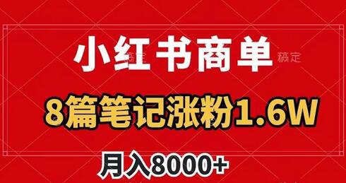 小红书商单最新玩法，8篇笔记涨粉1.6w，作品制作简单，月入8000+-虫2小屋