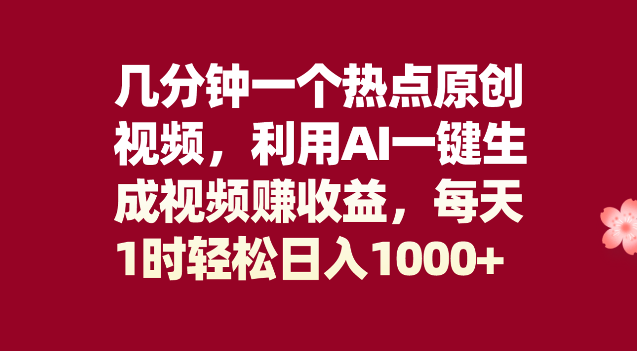 几分钟一个热点原创视频，利用AI一键生成视频赚收益，每天1时轻松日入1000+-虫2小屋