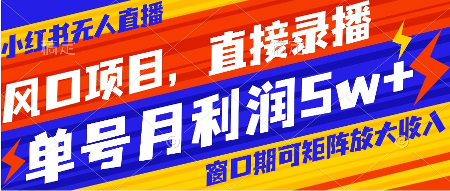 【无水印】风口项目，小红书无人直播带货，直接录播，可矩阵，月入5w+-虫2小屋