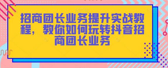 招商团长业务提升实战教程，教你如何玩转抖音招商团长业务-虫2小屋