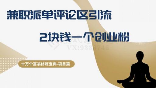 十万个富翁修炼宝典之11.兼职派单评论区引流，2块钱一个创业粉-虫2小屋