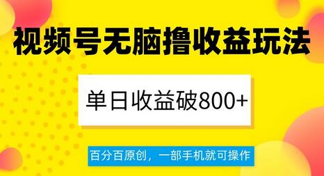 视频号无脑撸收益玩法，单日收益破800+，百分百原创，一部手机就可操作-虫2小屋