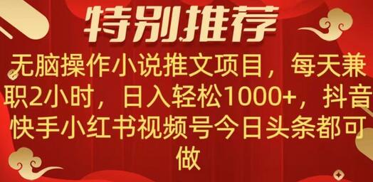 无脑操作【小说推文项目】，兼职每天两小时，日入轻松1000+，抖音快手视频号小红湖中视频都可做-虫2小屋
