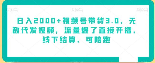 日入2000+视频号带货3.0，无敌代发视频，流量爆了直接开播，线下结算，可陪跑-虫2小屋