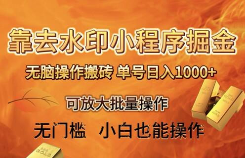 靠去水印小程序无脑操作搬砖，单号日入1000+保姆级教程可放大批量操作-虫2小屋