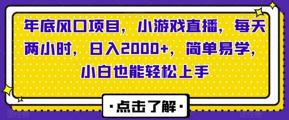 年底风口项目，小游戏直播，每天两小时，日入2000+，简单易学，小白也能轻松上手-虫2小屋