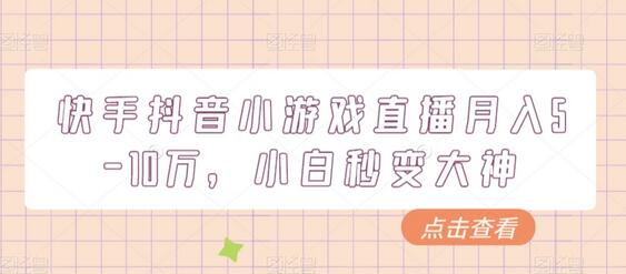 快手抖音小游戏直播月入5-10万，小白秒变大神-虫2小屋