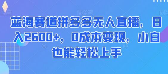 蓝海赛道拼多多无人直播，日入2600+，0成本变现，小白也能轻松上手-虫2小屋