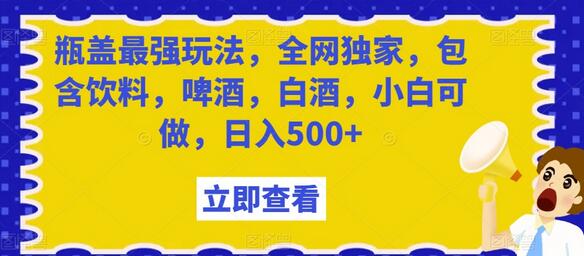 瓶盖最强玩法，全网独家，包含饮料，啤酒，白酒，小白可做，日入500+-虫2小屋