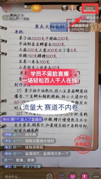 涛哥餐饮小吃配方不露脸读稿直播项目，无需露脸，轻松月入3万+，长期稳定蓝海项目