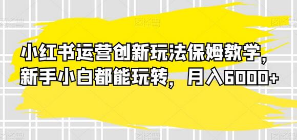 小红书运营创新玩法保姆教学，新手小白都能玩转，月入6000+-虫2小屋
