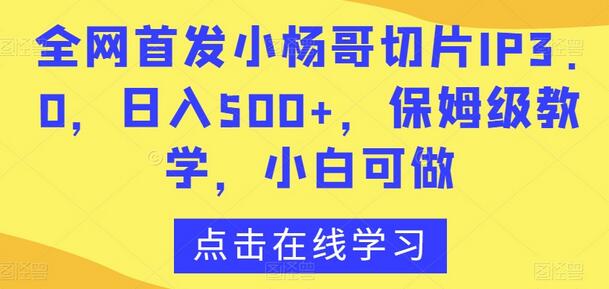 全网首发小杨哥切片IP3.0，日入500+，保姆级教学，小白可做-虫2小屋