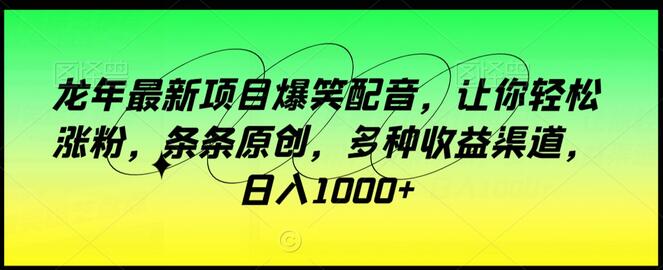 龙年最新项目爆笑配音，让你轻松涨粉，条条原创，多种收益渠道，日入1000+-虫2小屋